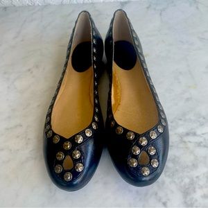Frye Emma Hammered Stud black leather flats sz 8.5